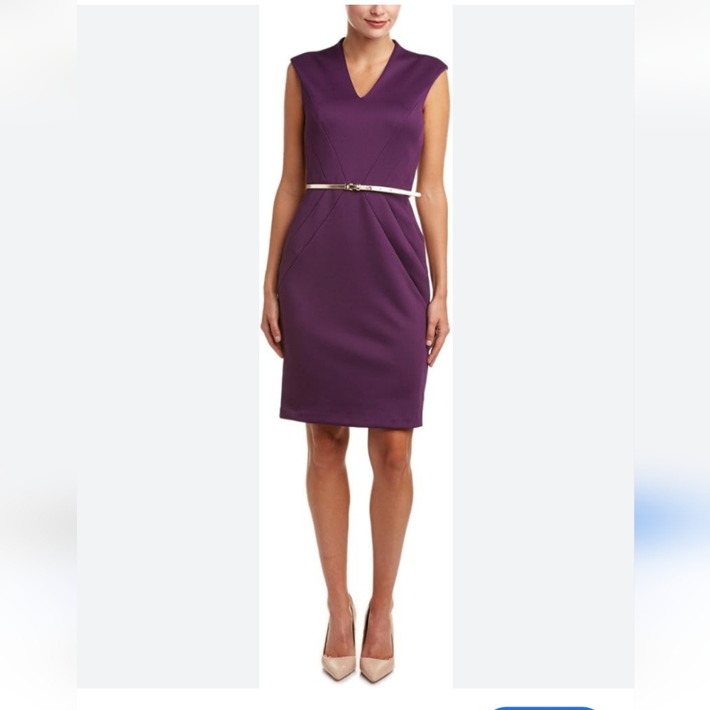 Ellen Tracy Plum midi bodycon Scuba Sheath dress 16 nwt Ponte stretch NEW